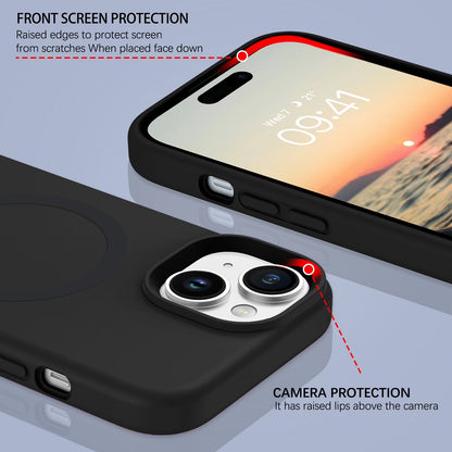 Magnetic for Iphone 13 Case & Iphone 14 Case 6.1" Compatible with Mag-Safe,Soft Liquid Silicone Gel Rubber Bumper Shockproof Protective Phone Cover for Iphone 13 & Iphone 14, Black